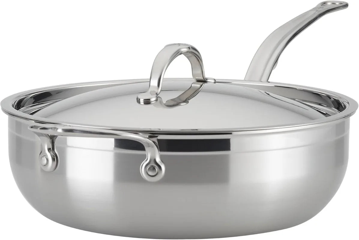 Professional Clad Stainless Steel All-In-One Pan, 5 Quart, with Helper Handle, Induction Compatible