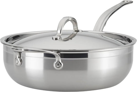 Professional Clad Stainless Steel All-In-One Pan, 5 Quart, with Helper Handle, Induction Compatible