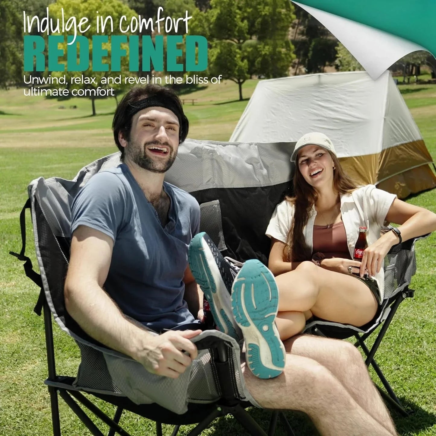 Folding Double Camping Chair, Oversized Loveseat Chair, Heavy Duty Portable/Foldable Lawn Chair