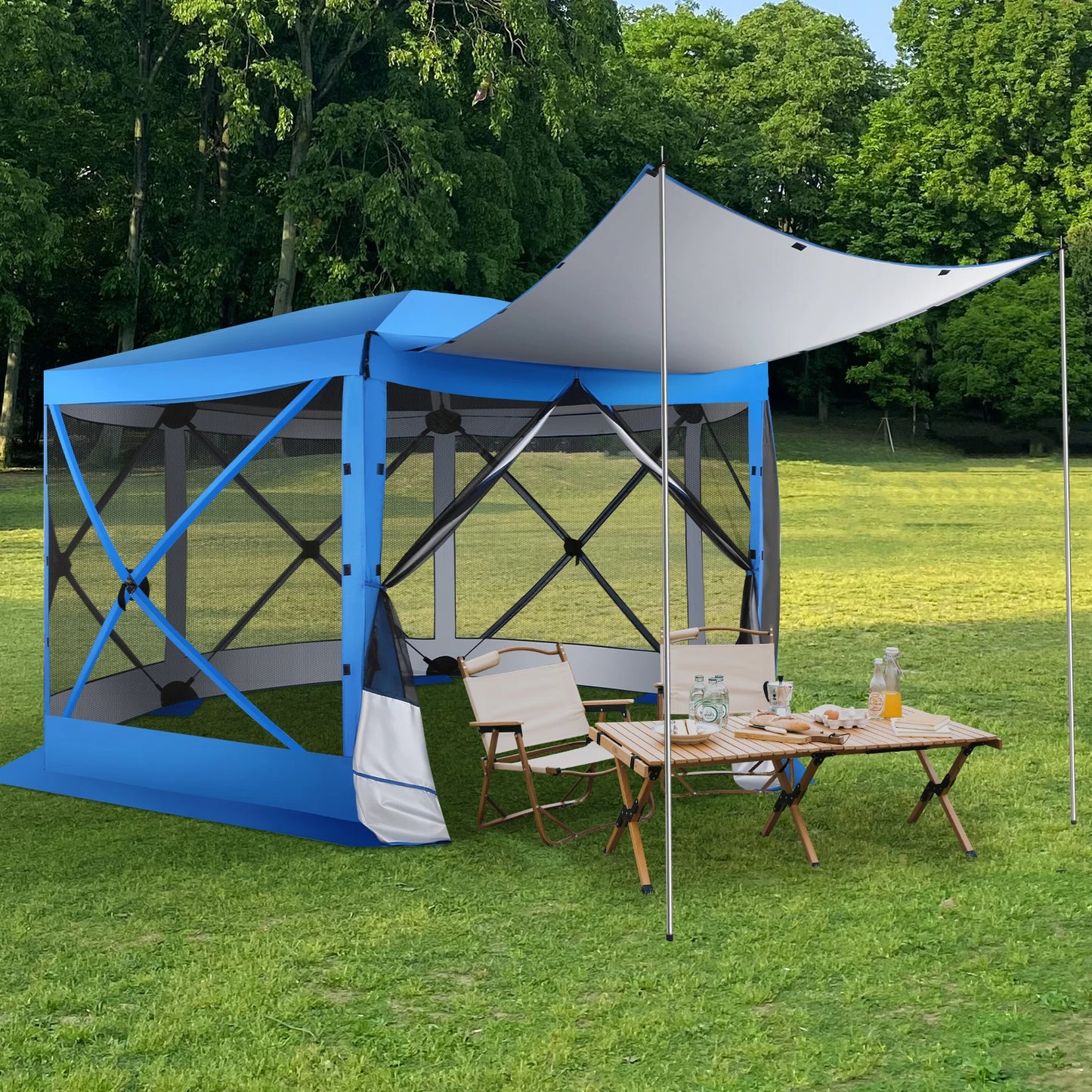 Pop Up Gazebo 12'x12' 6-Sided Screen House Tent for Camping, Instant Stargazing Gazebo Canopy