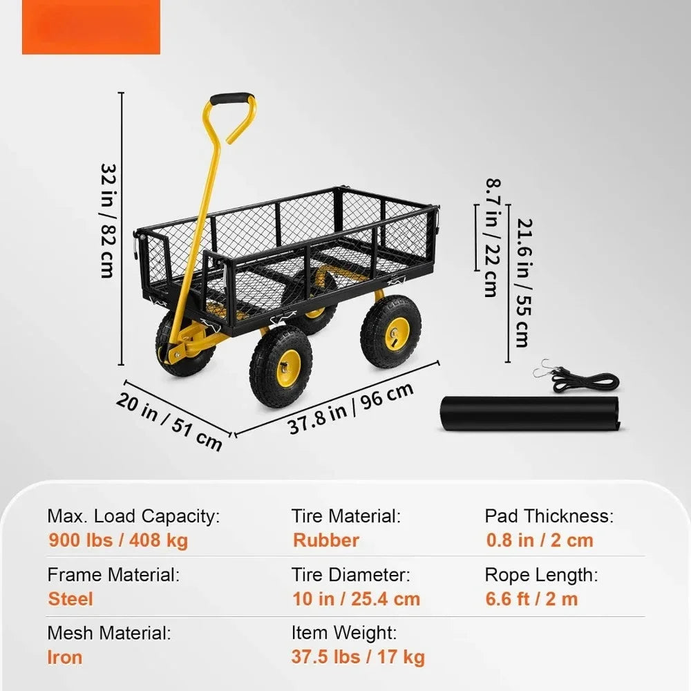 VEVOR Camping Wagon Heavy Duty Steel Garden Cart 900 LBS Wagon W/ Steel Mesh Removable Sides