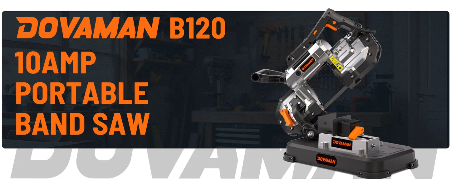 DOVAMAN Portable Band Saw, 10A Corded Handheld, 5" Cut Capacity, 6-Speed, 0°–45° Adjustable