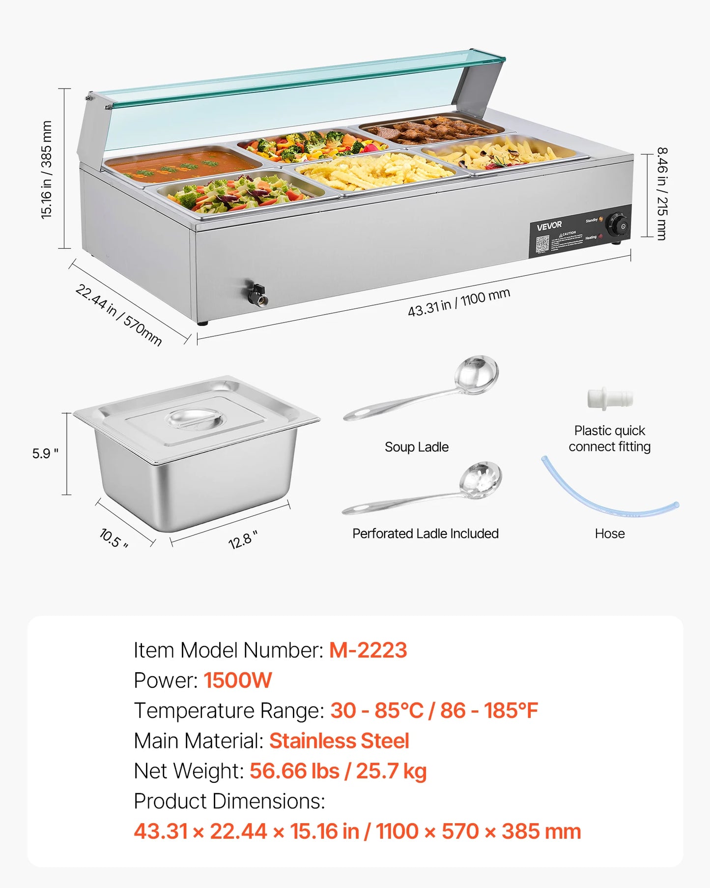 SucceBuy Commercial Food Warmer Electric Stainless Steel Steam Food Warmer with Glass Cover 3-Pan