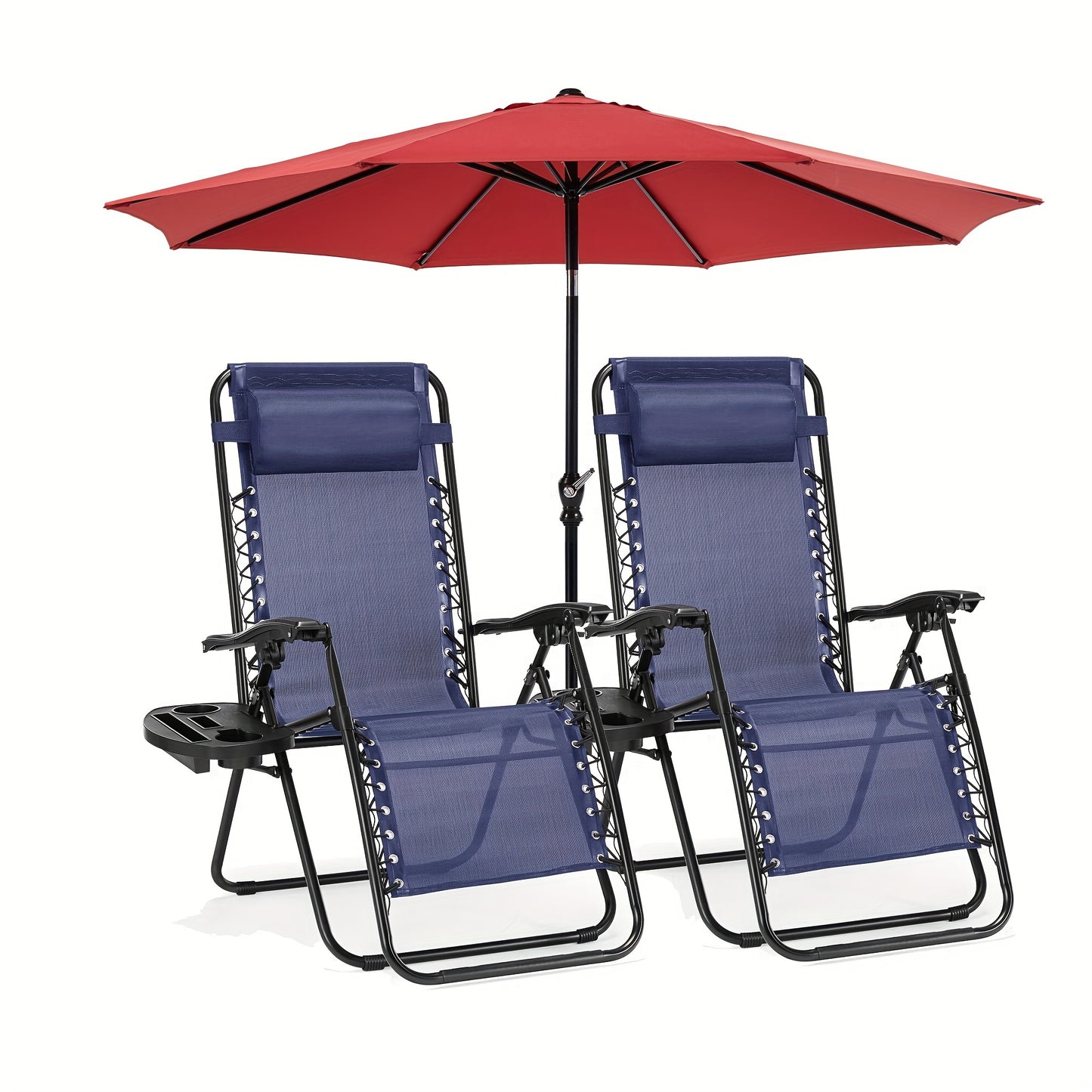 2-Pack Zero Gravity Chair w/1 Patio Umbrella Set - Outdoor Foldable Portable Lightweight Recliner