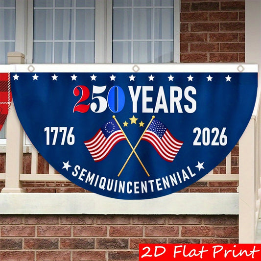 2D Flat, 2D flat print 1pc Semi-circular Flag America 250 Years 1776-2026/Half-Fan Shape 35.4in*17.7