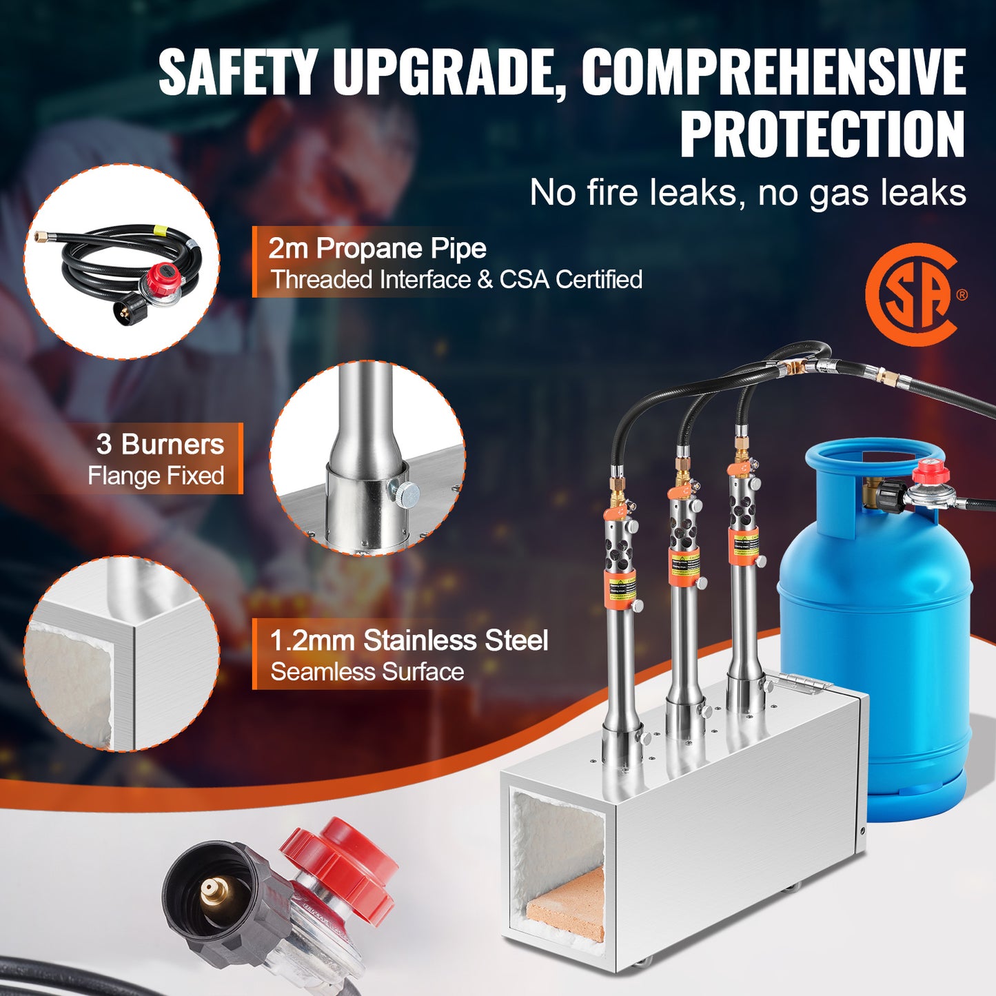 VEVOR Portable Propane Forge 1 Burner/2 Burner/3 Burner Farrier Forge 2600℉ Knife Metal Square