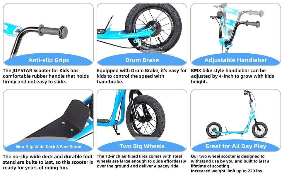 JOYSTAR Kick Scooter for Ages 5-9 Years Old Kids with 12 Inch Front and Rear Wheel, Rear V-Brake