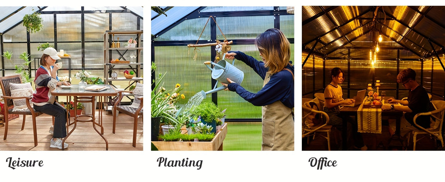 Premium 8x18FT Polycarbonate Greenhouse/Quick-Connect, Aluminum Construction/2 Swing Doors