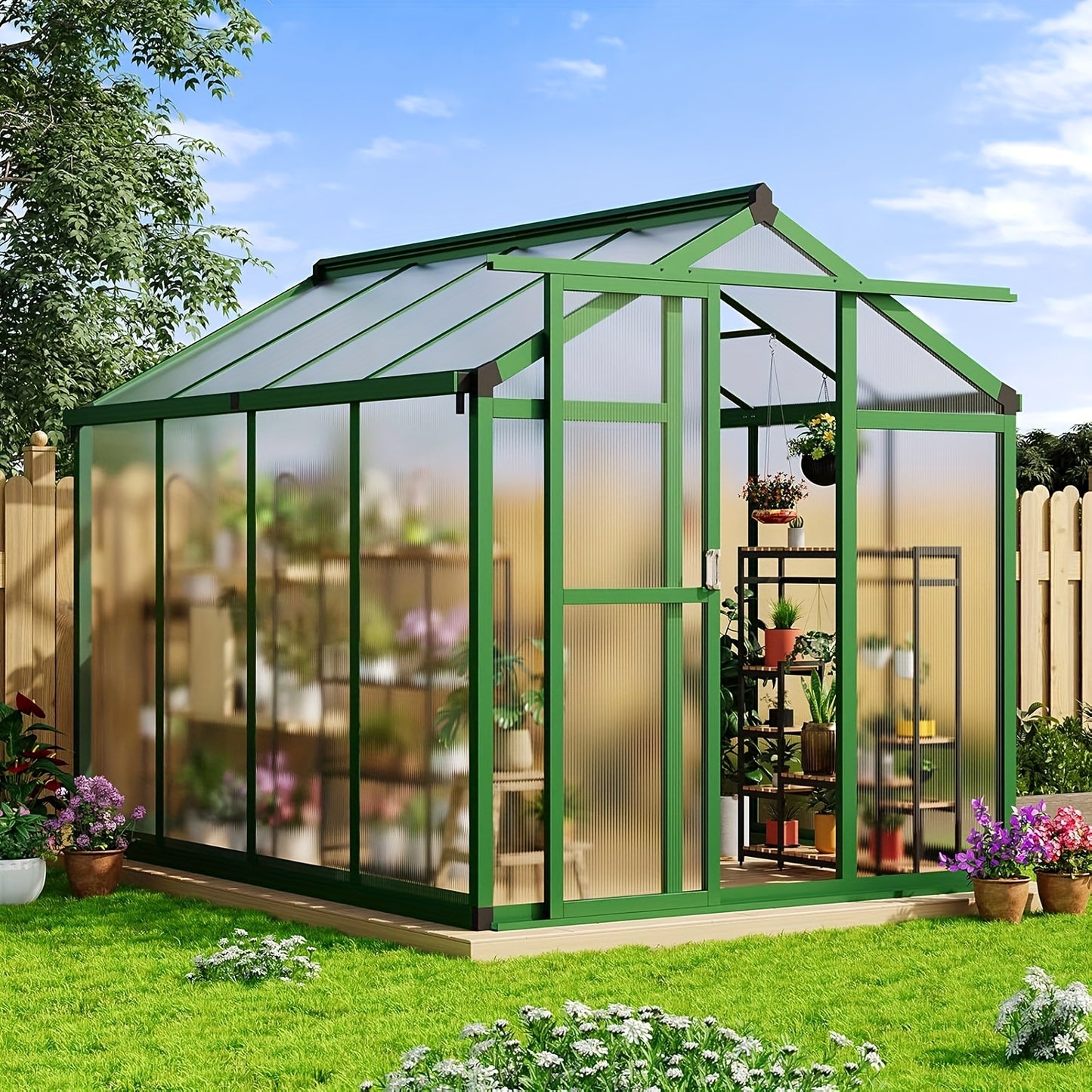 Walk-in Greenhouse With Sliding Lockable Door & Roof Vent, 6x10x6.3ft Aluminum Greenhouse