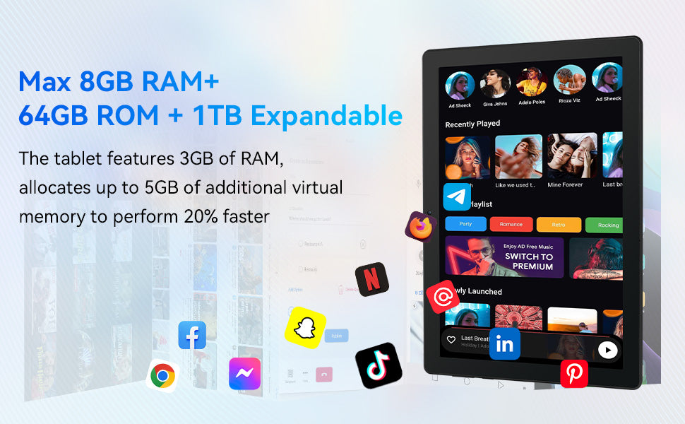 BESTSKI 10.1" Android 14 Tablet, Octa-core 10GB RAM 64GB ROM(Expand to 1TB), 5MP+8MP Dual Cameras
