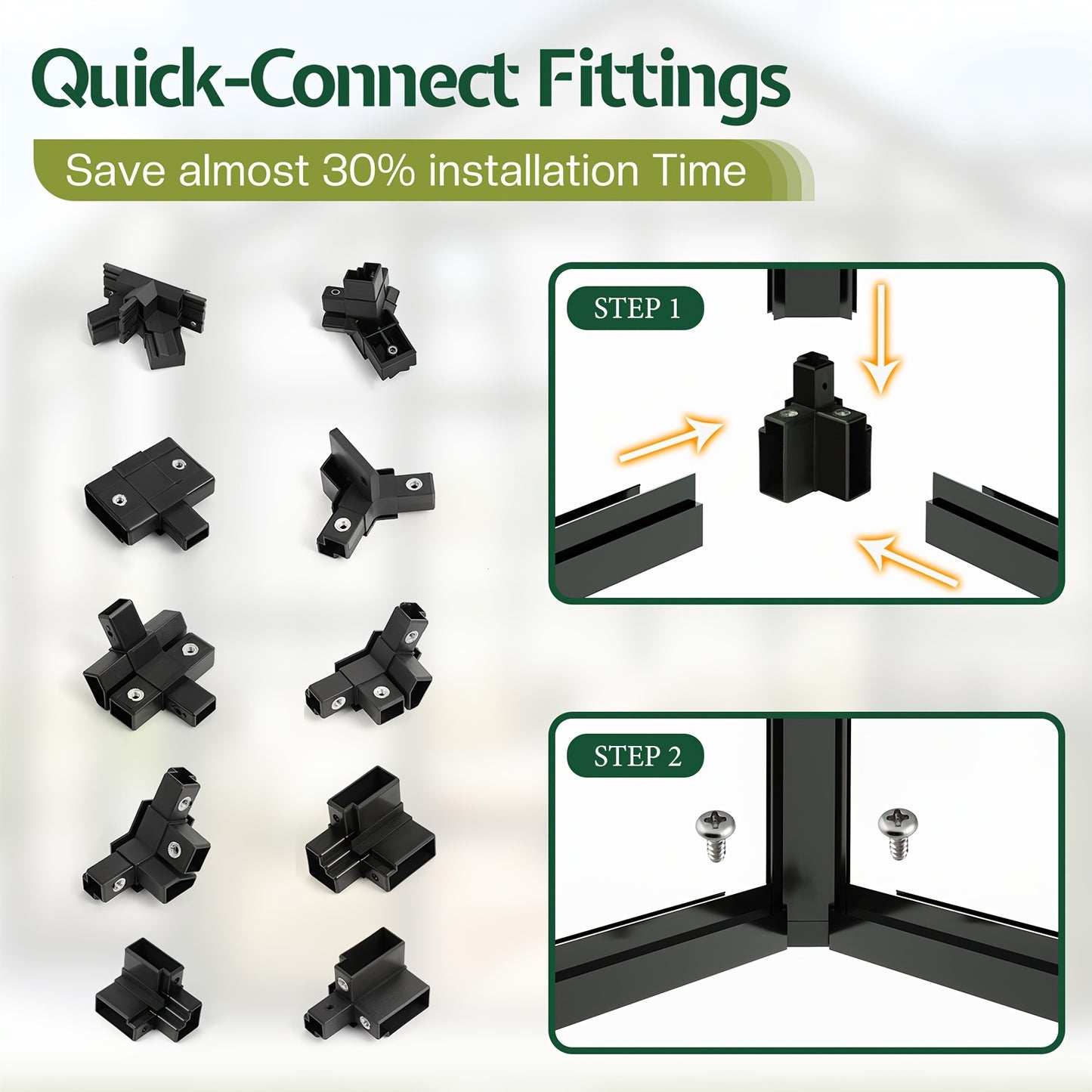 12x10x8 FT Chalet Greenhouse With Quick-Connect Fittings, Greenhouses With 2 Vents