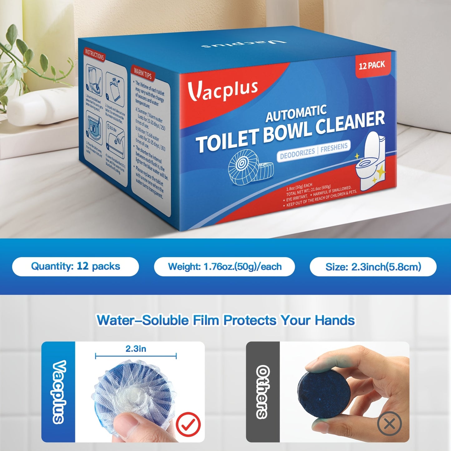 [Powerful Toilet Cleaner] Powerful Automatic Toilet Bowl Cleaner Tablets/Ideal for Plastic Surfaces