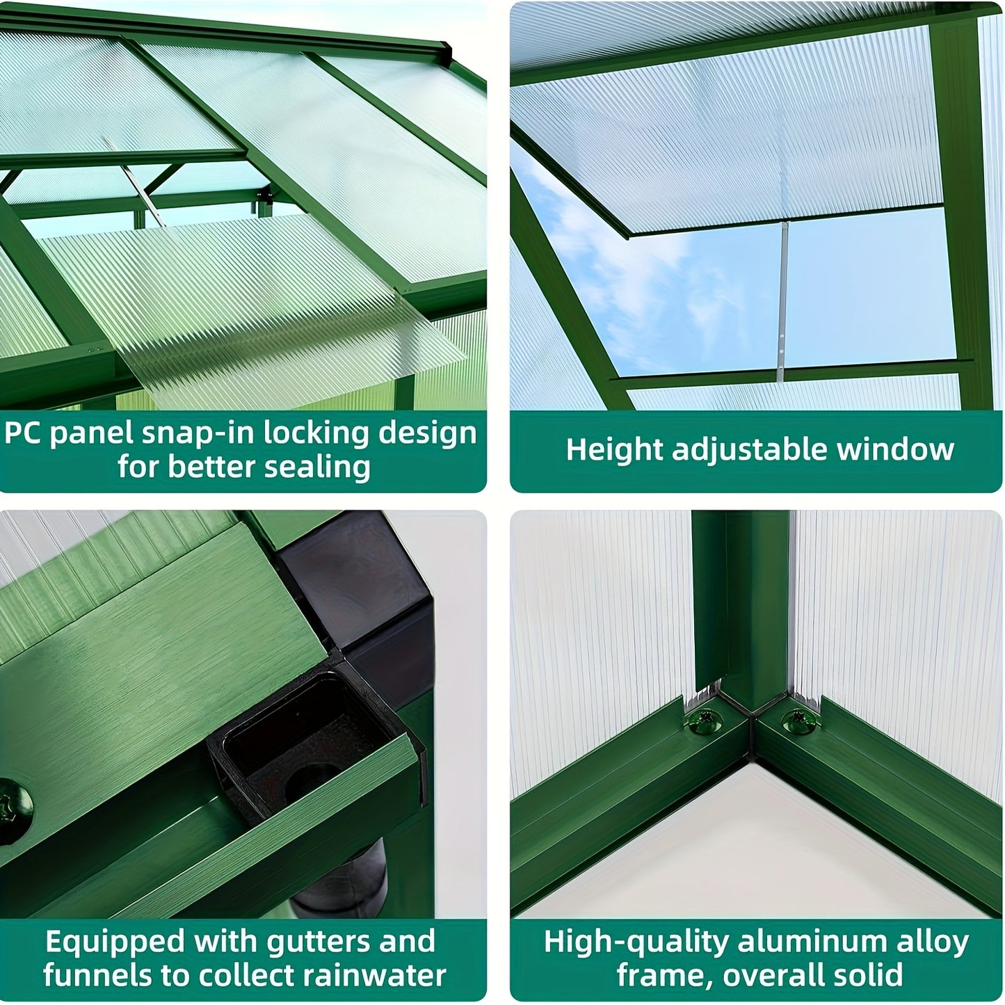 Walk-in Greenhouse With Sliding Lockable Door & Roof Vent, 6x10x6.3ft Aluminum Greenhouse