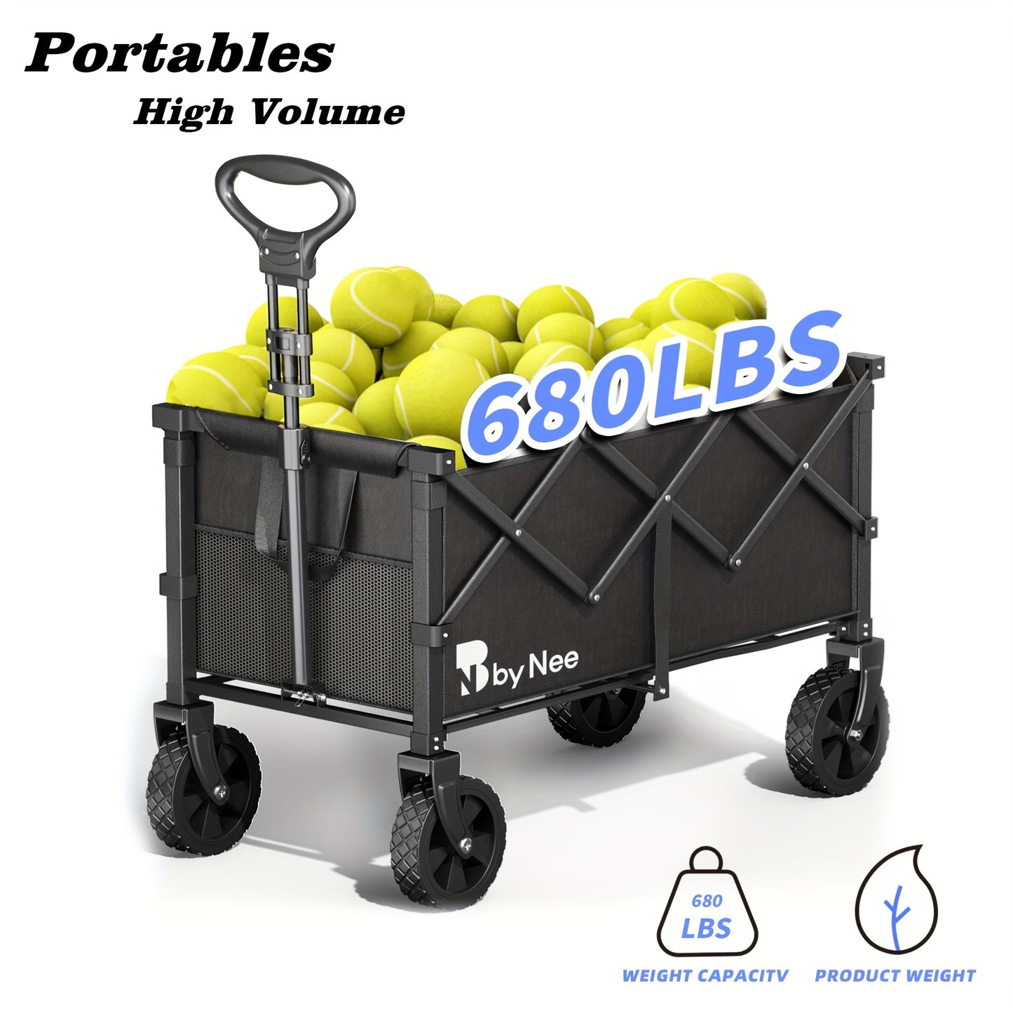 Heavy Duty Collapsible Cart With All Terrain Tires, Strong Load Bearing, Iron Frame, Track And Field