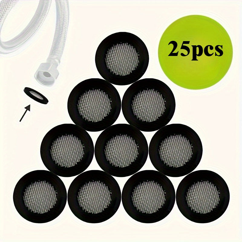 25pcs Black Plastic Shower Head Filter w/Stainless Steel Mesh Fits 1/2" Shower Hose & Nozzle