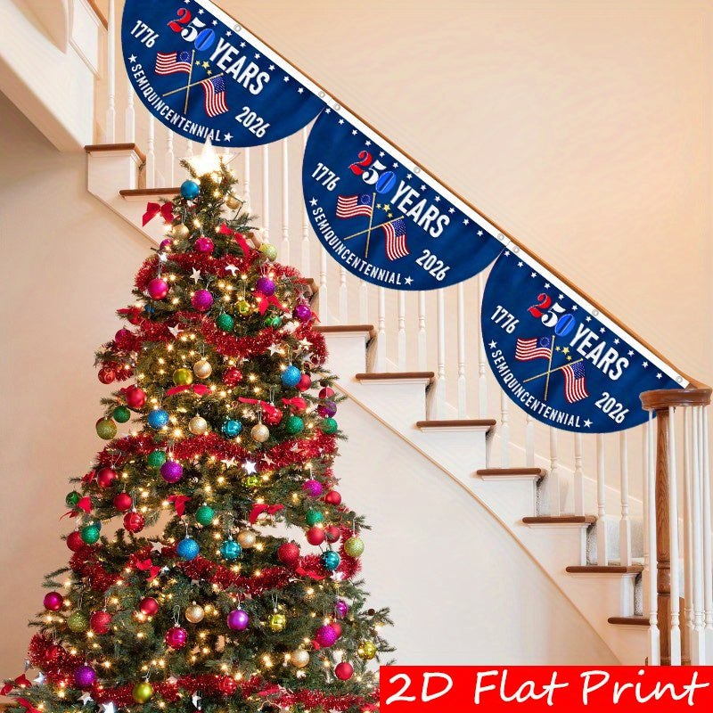 2D Flat, 2D flat print 1pc Semi-circular Flag America 250 Years 1776-2026/Half-Fan Shape 35.4in*17.7