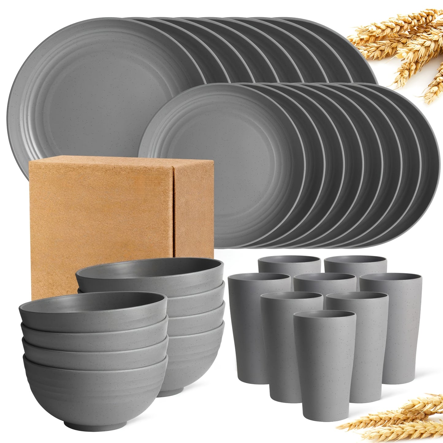 16/17/32pcs Kitchen Dinnerware Set Made from Wheat Straw, 4 Or 8 People. Unbreakable Modern Dishes