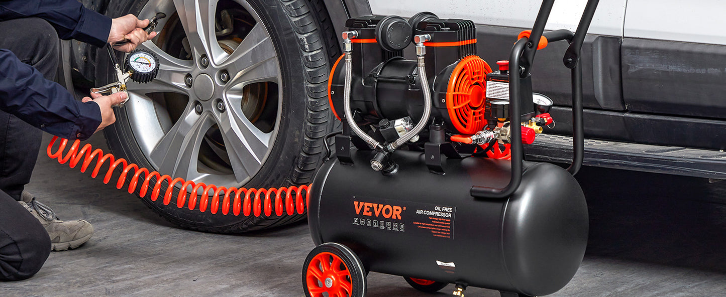 VEVOR Air Compressor, 9L 18L 24L Oil Free Air Compressor Tank 116 PSI Pressure 70 dB Ultra Quiet