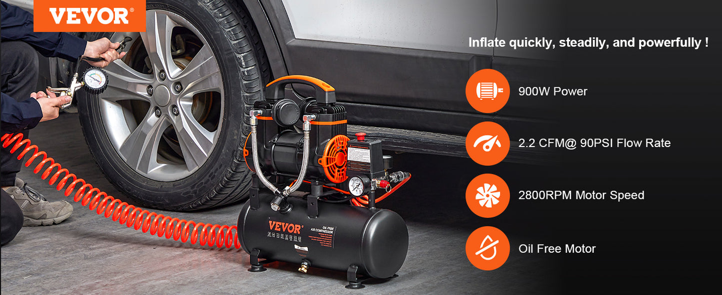 VEVOR 2.1 Gallon Air Compressor 1.2HP 2.2 CFM| Auto Repair Tire Inflation Spray Painting Woodwork