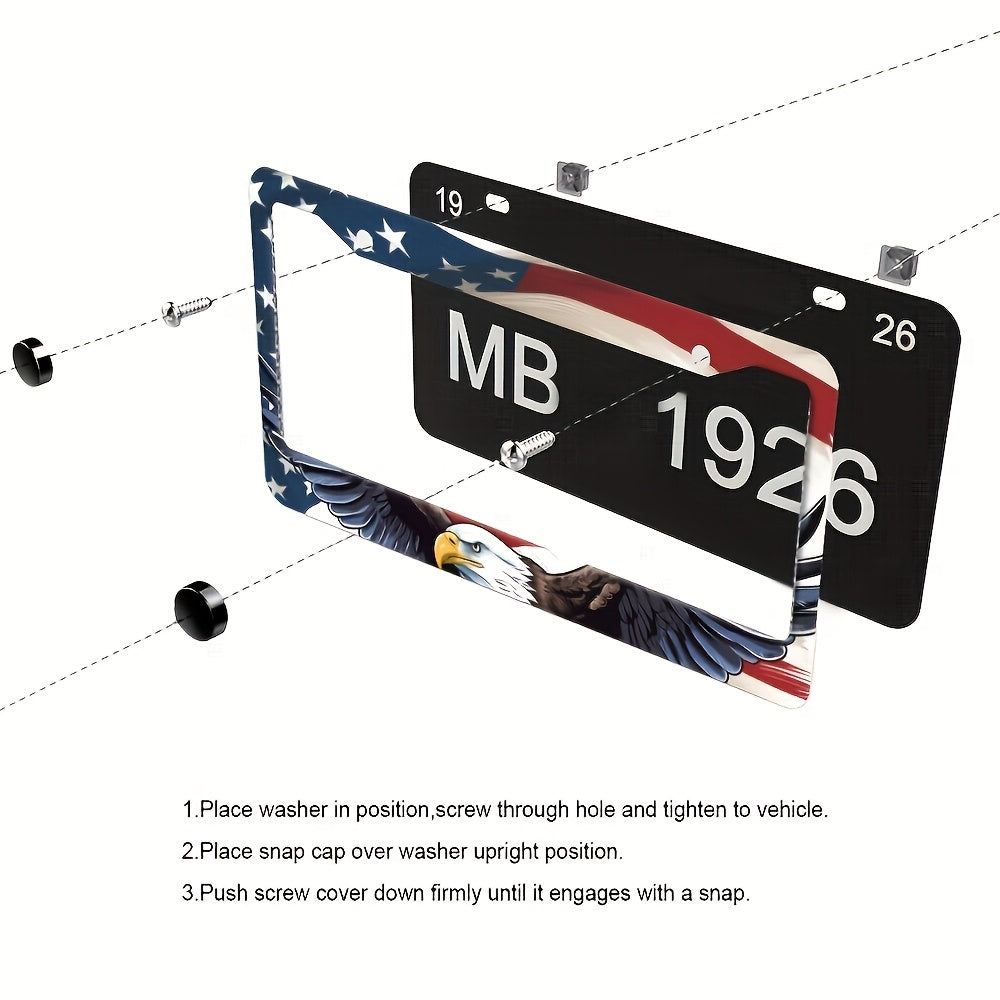 American Flag and Eagle - 2pcs License Plate Frame - Premium ABS Material - Windproof & Rainproof