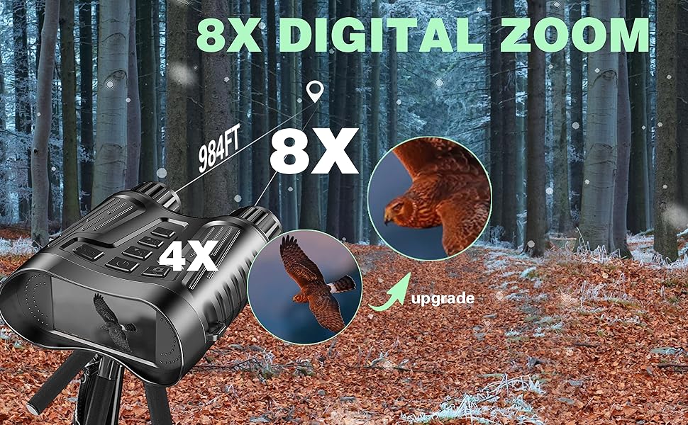 Night Vision Binoculars Goggles 8X Digital Zoom 1000ft HD 1080P IR Illuminator & Video Recording 4K