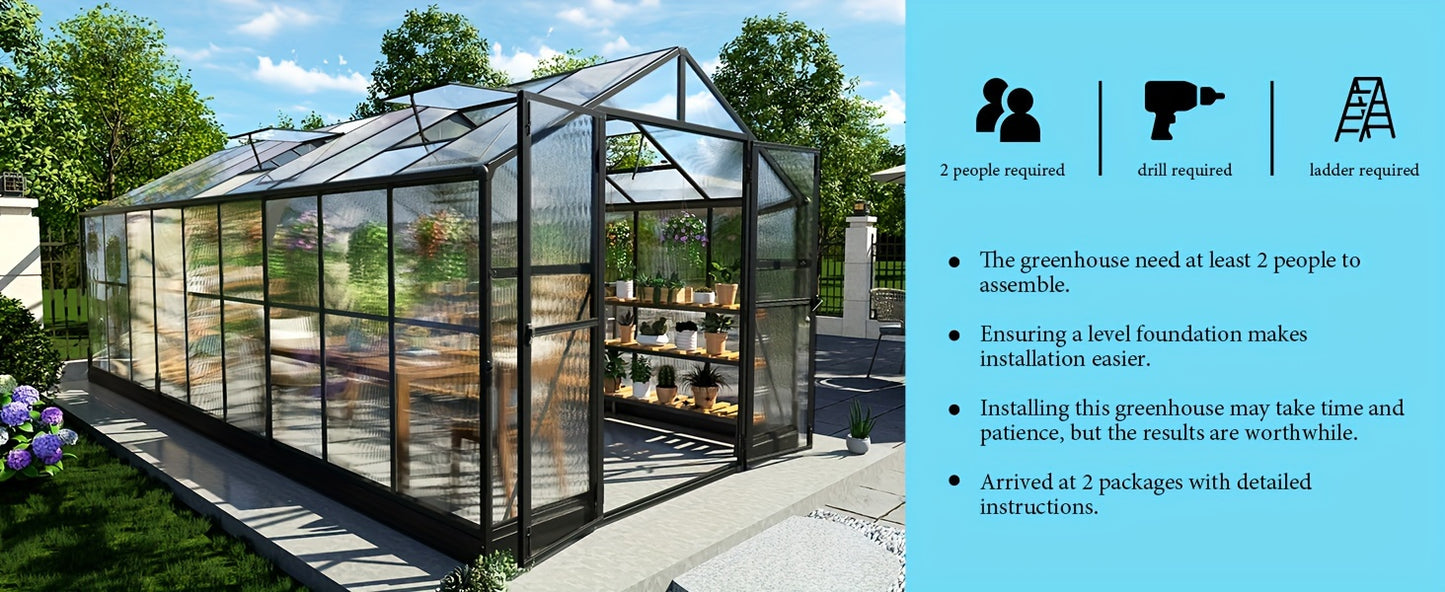 AMERLIFE Grandiose Polycarbonate Greenhouse - Quick-Connect System, Spacious Walk-In Design, 4 Vents