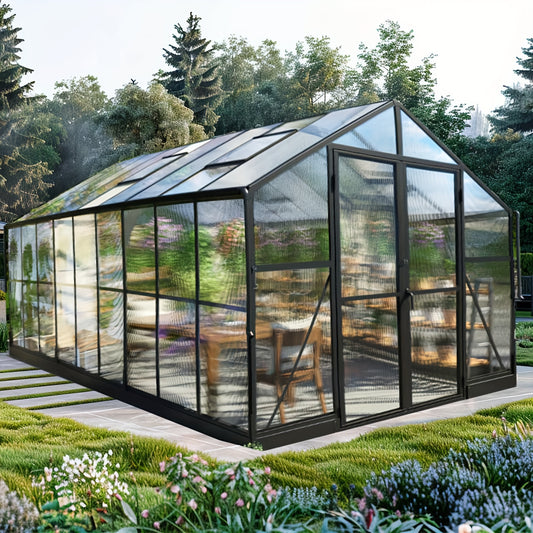 8x7x18 FT Deluxe Premium Polycarbonate Greenhouse/Quick-Connect/Aluminum/2 Swing Doors