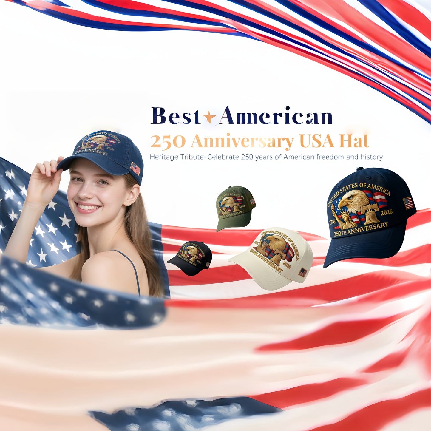 Patriotic Baseball Cap - United States 250th Anniversary Eagle Design - Adjustable Snapback, Lightweight & Comfortable - 250th Birthday of America with Eagle & 1776-2026 Years - Unisex Commemorative Gift for Veterans, History
