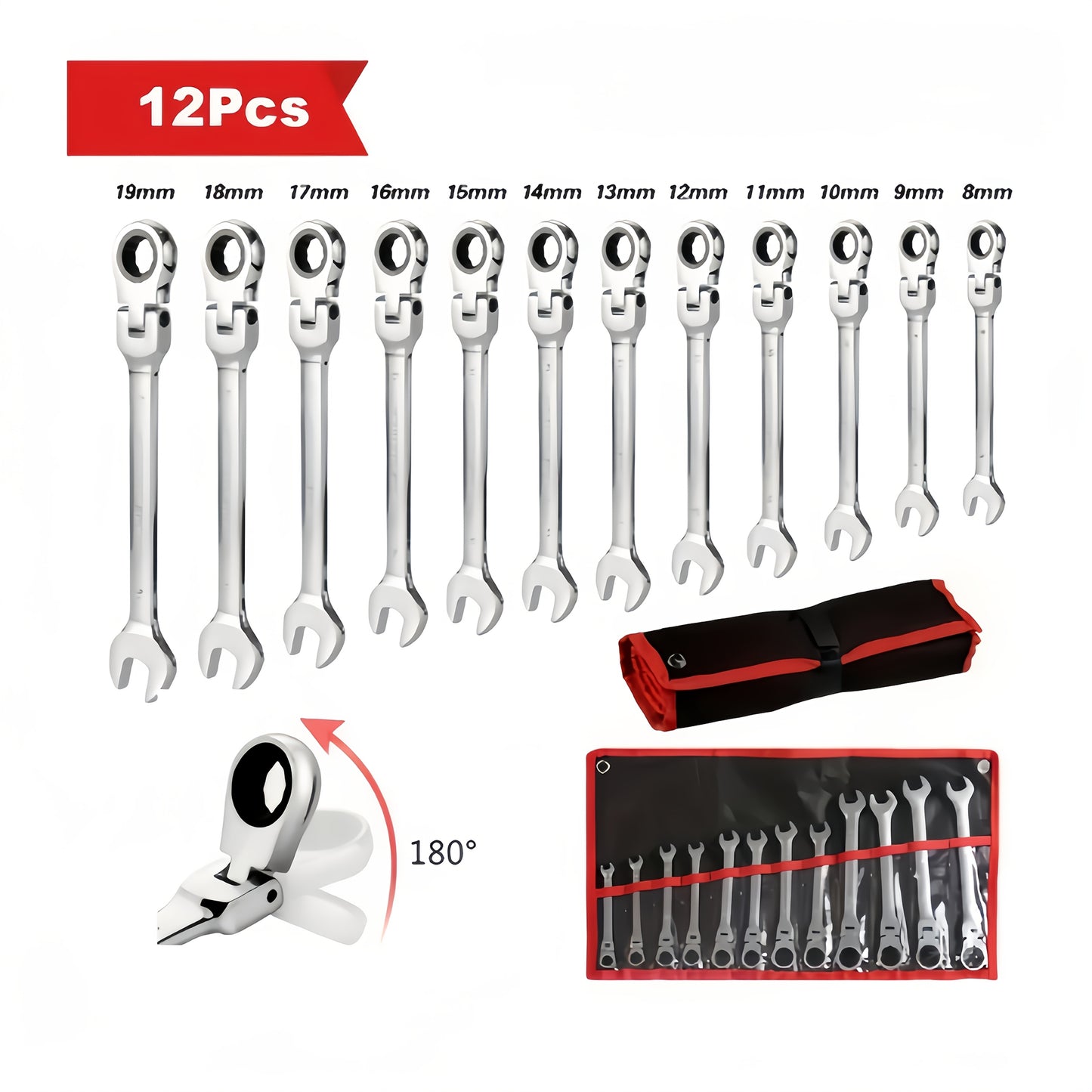 12/16pcs Double-ended Flexible Ratchet Wrench Set, Quick Wrench Set, Metric, 8-19/6-22 Mm, 72 Teeth