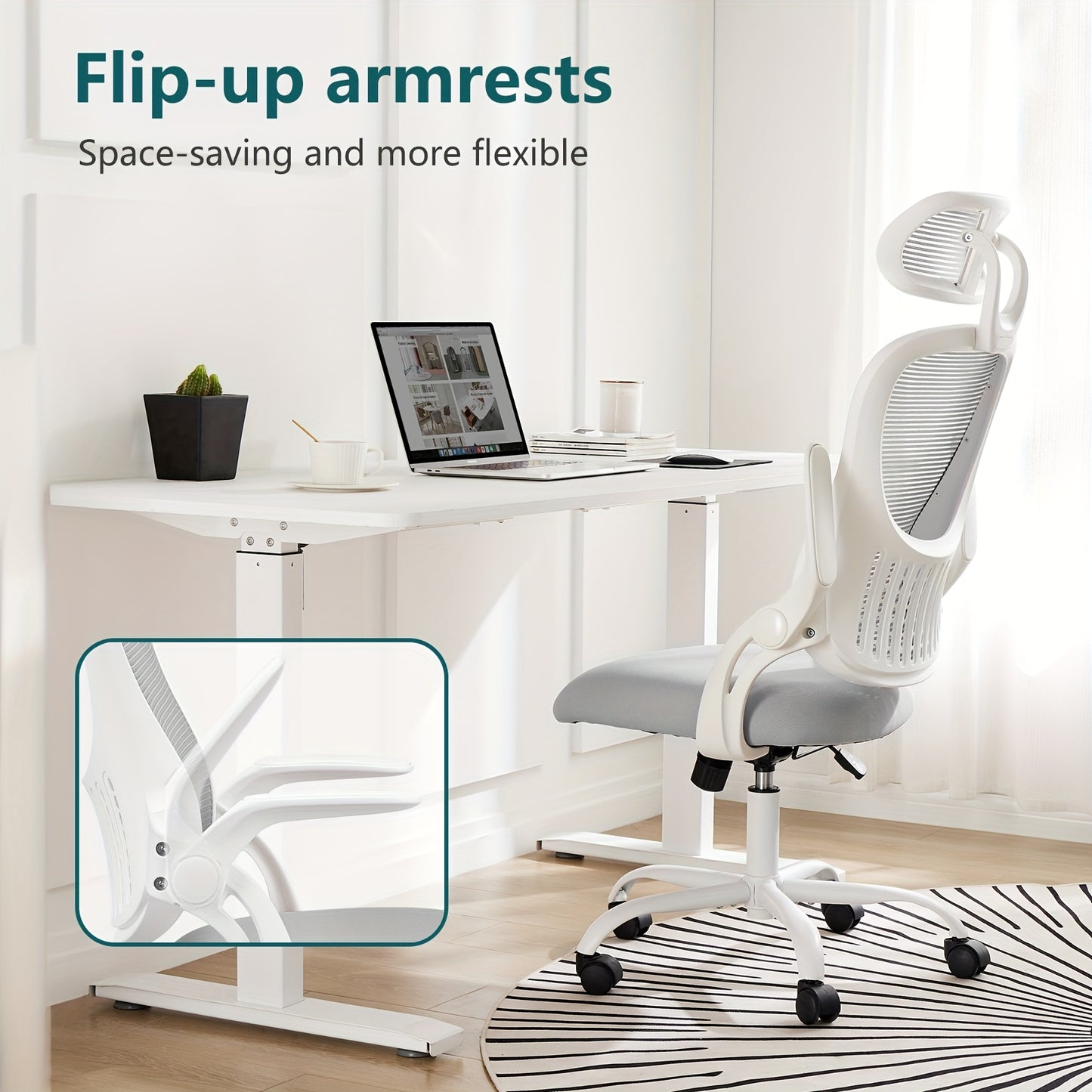 Executive Comfort High-Back Mesh Office Chair - Ergonomic Lumbar Support, Headrest, Flip-up Arms