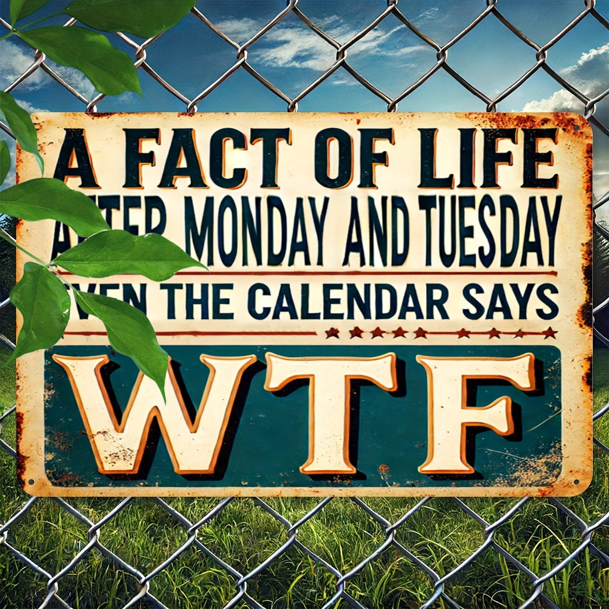 Vintage Aluminum Sign "A Fact of Life: After Monday and Tuesday Even the Calendar Says WTF" 8"X12"