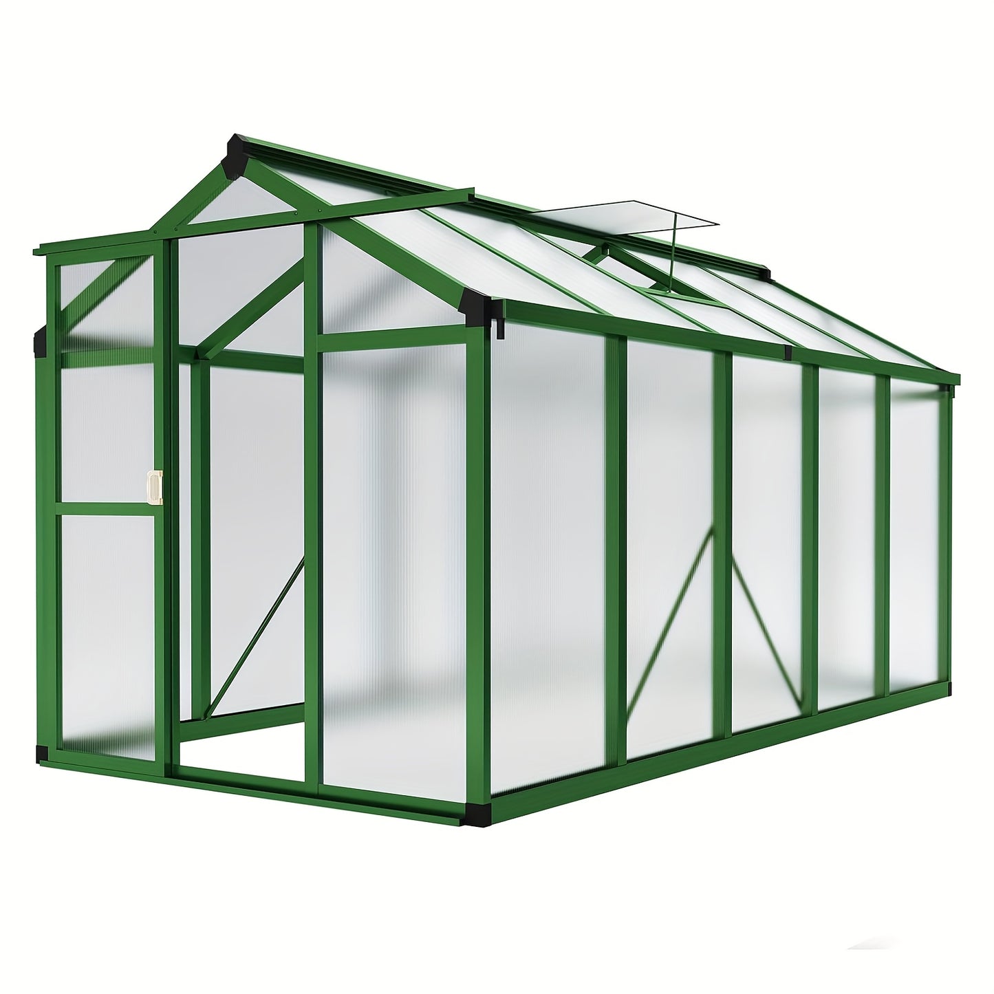 Walk-in Greenhouse With Sliding Lockable Door & Roof Vent, 6x10x6.3ft Aluminum Greenhouse