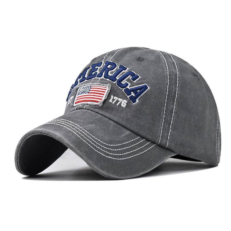 [Vintage Baseball Cap] Adjustable Baseball Cap with American Flag Embroidery