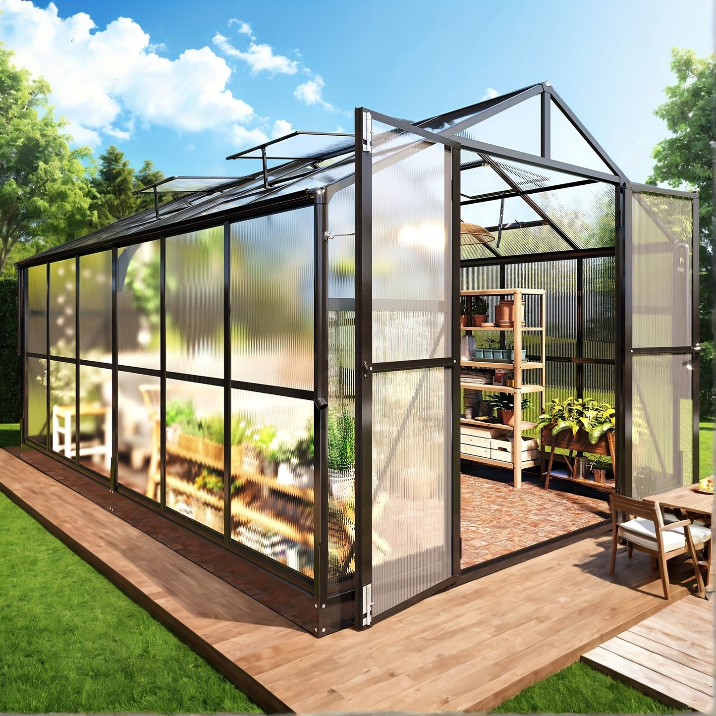 Premium 8x18FT Polycarbonate Greenhouse/Quick-Connect, Aluminum Construction/2 Swing Doors