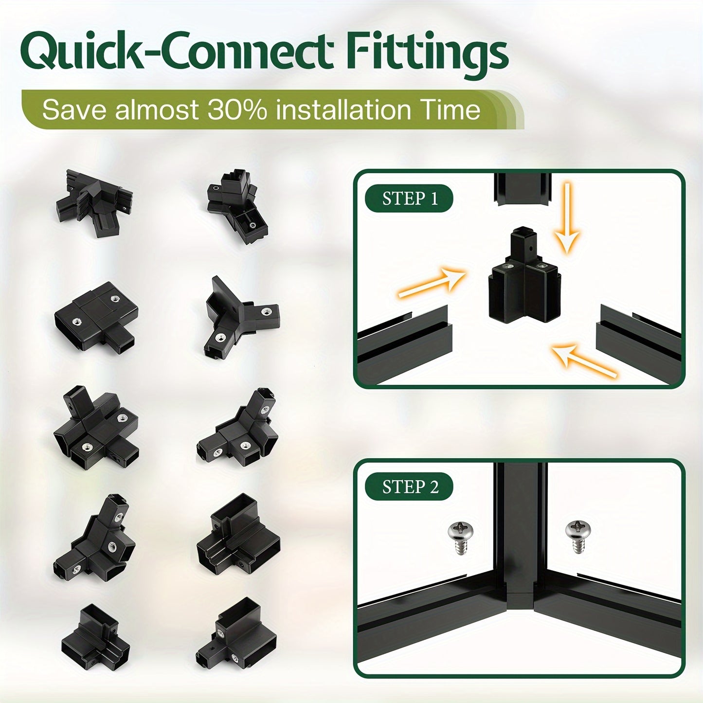 PAPABABE Greenhouse 12x10x8ft Aluminum Frame/Quick-Connect/2 Hinged Doors/Vents, Garden Houses