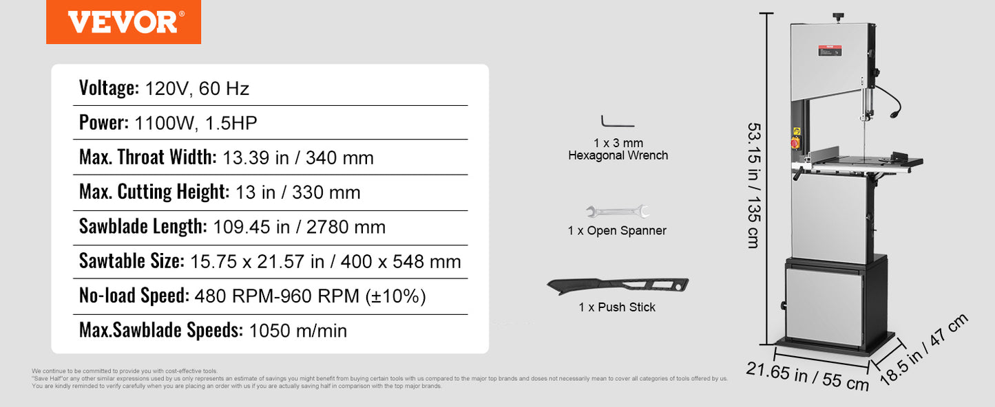 VEVOR 10/14Inch Band Saw 2-Speed Continuously Viable Benchtop Bandsaw with Optimized Work Light