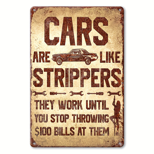 Vintage Style Aluminum Decorative Sign & Plaque Retro Cars & Strippers Theme