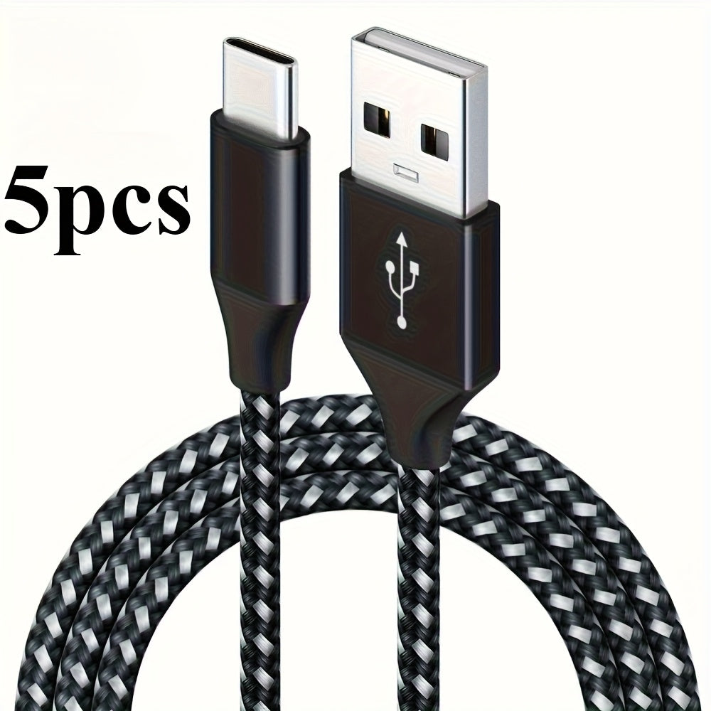 5 Pack Nylon Braided USB C Cables | 3A Fast Charging, Supports 50-80W Output Power