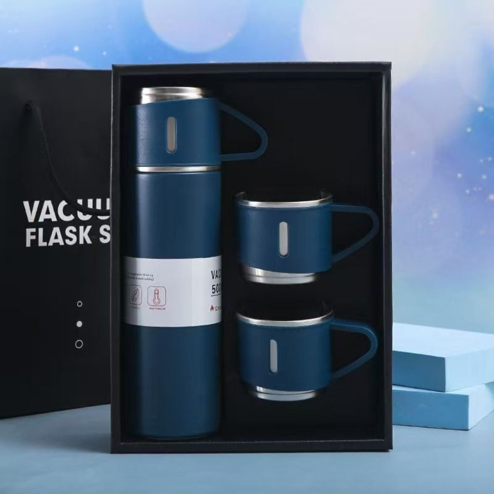 4pcs Stainless Steel Insulated Water Bottle Gift Set - Large 500ml/16.9oz w/3 Small Cups +1 Bottle