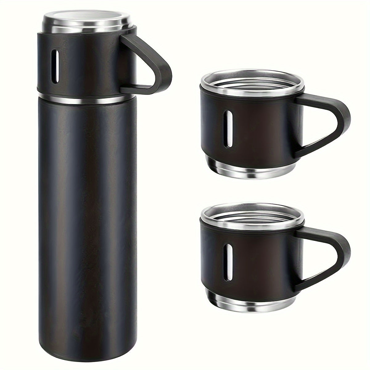 4pcs Stainless Steel Insulated Water Bottle Gift Set - Large 500ml/16.9oz w/3 Small Cups +1 Bottle