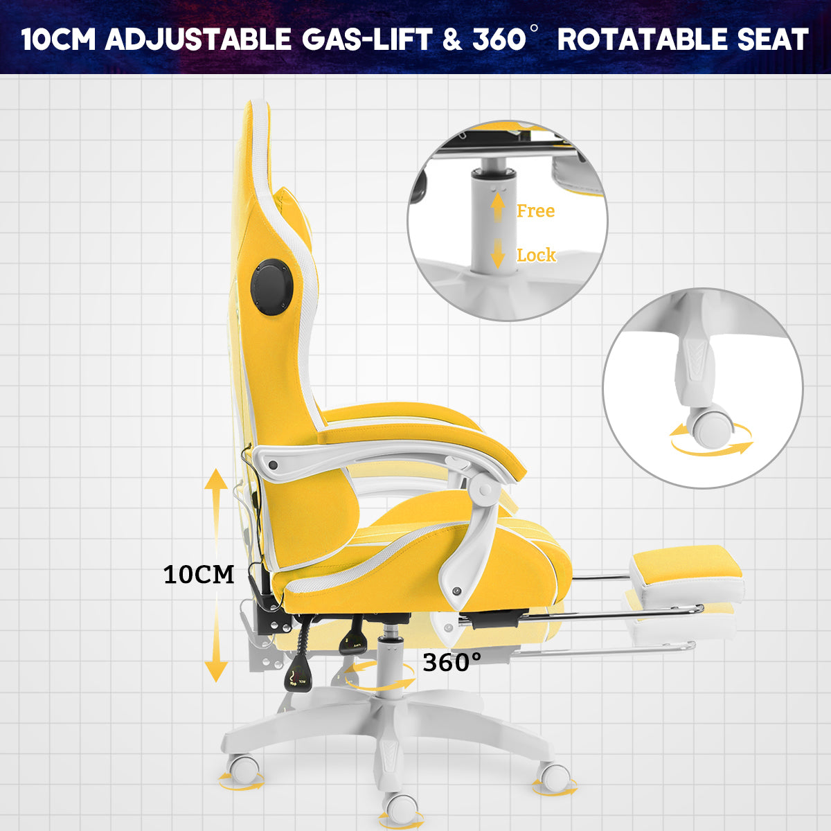 RGB Light Gaming/Computer/Office Chair 135 Degrees Swivel 2 Point Massage Recliner Bluetooth Speaker