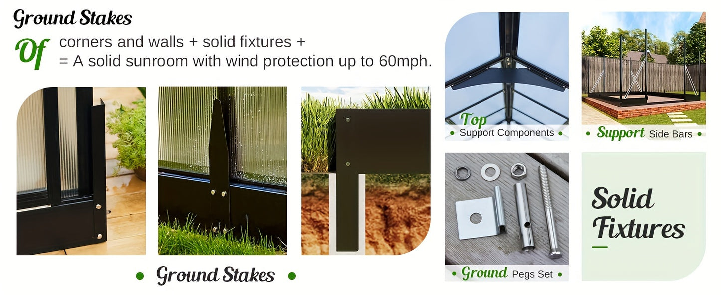 Premium 8x18FT Polycarbonate Greenhouse/Quick-Connect, Aluminum Construction/2 Swing Doors