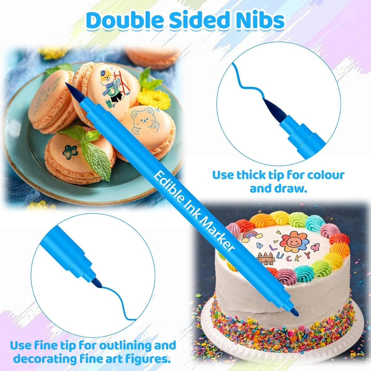 12pcs Food Grade Color Pens, Cookie Cake Coloring Markers, Double-Sided Food Grade Pens