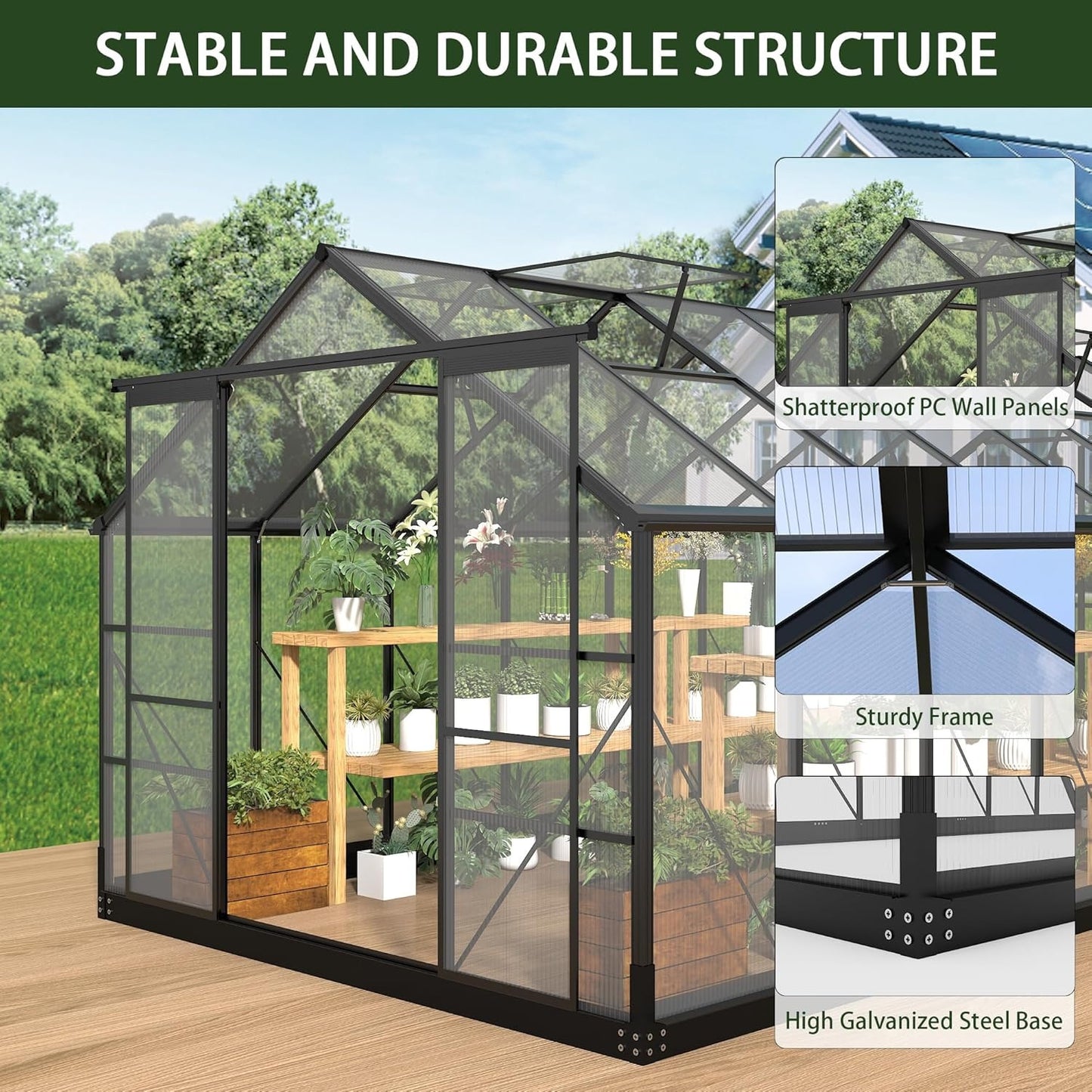 Greenhouses For Planting Flower And Vegetable Outdoors, 8x20FT Polycarbonate Greenhouses