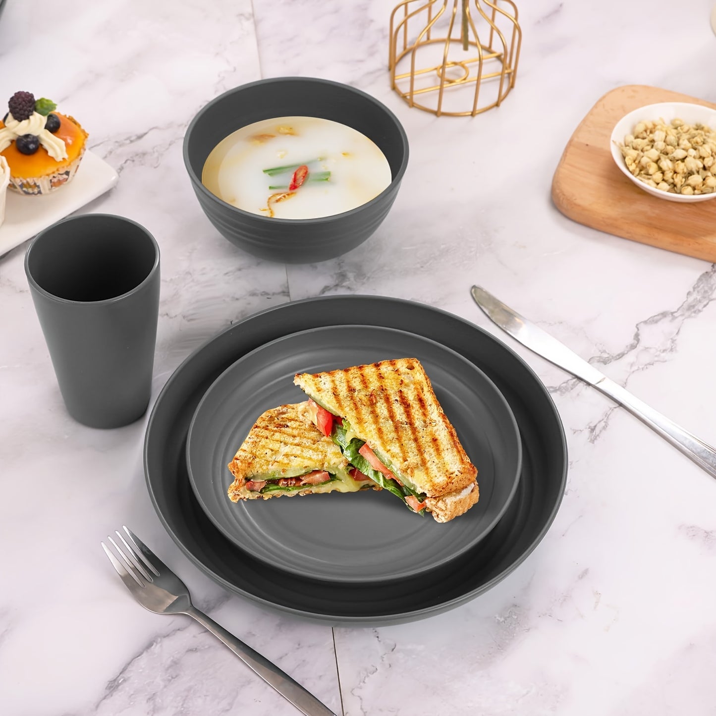 16/17/32pcs Kitchen Dinnerware Set Made from Wheat Straw, 4 Or 8 People. Unbreakable Modern Dishes