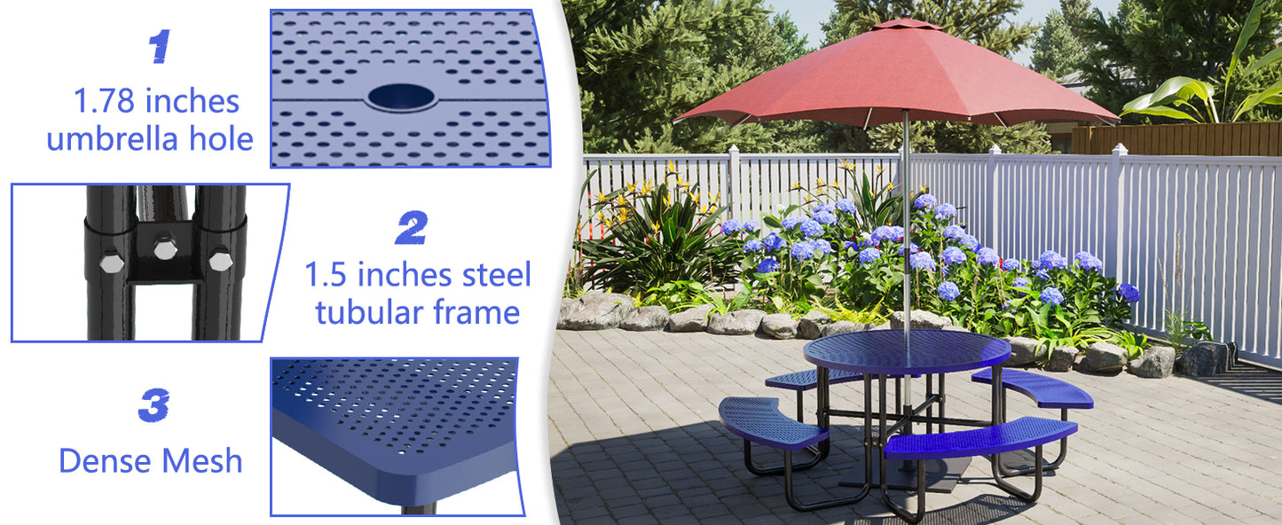 LZBEITEM Round Metal Picnic Table with Umbrella Hole, 46" Steel Portable Picnic Table Courtyard BBQ