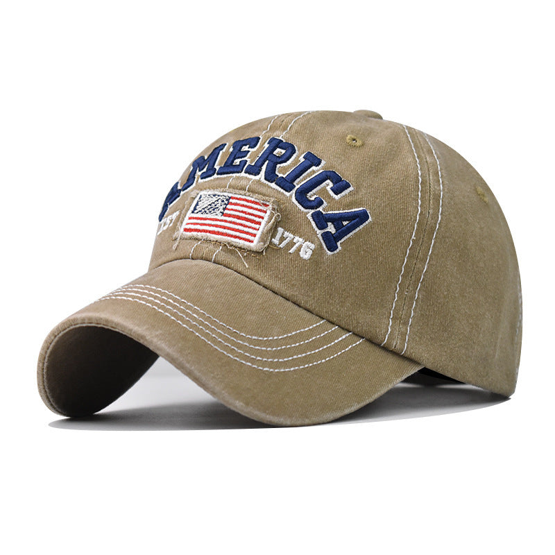[Vintage Baseball Cap] Adjustable Baseball Cap with American Flag Embroidery