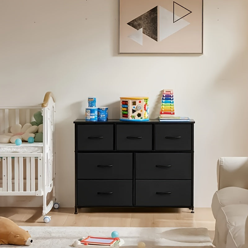 Bedroom Dresser W/7 Storage Drawers TV Stand Fabric Storage Tower, Chest Of Drawers W/7 Fabric Bins