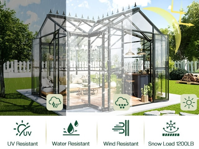 12x10x8 FT Chalet Greenhouse With Quick-Connect Fittings, Greenhouses With 2 Vents
