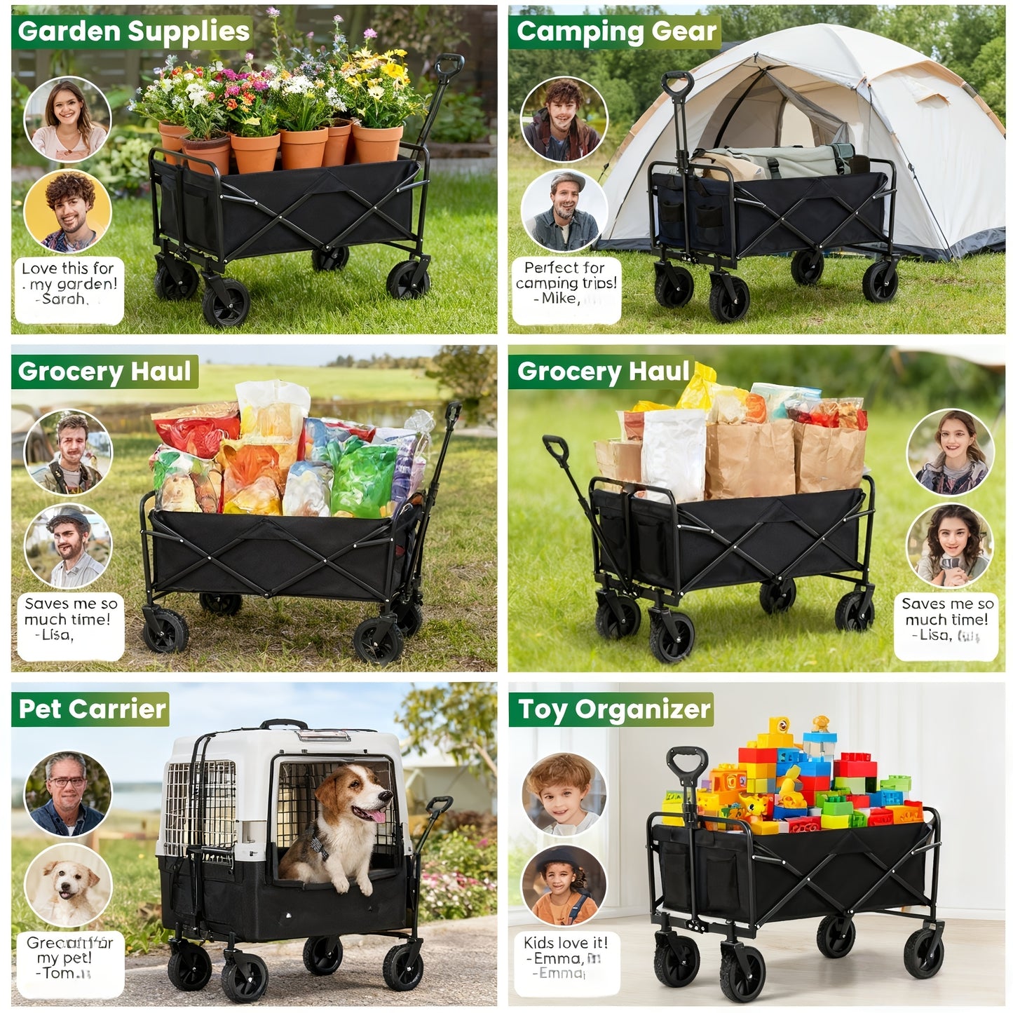 220LBS/ 450LBS/ 680LBS All Terrain Heavy Duty Folding Cart, Large Capacity Camping Utility Cart